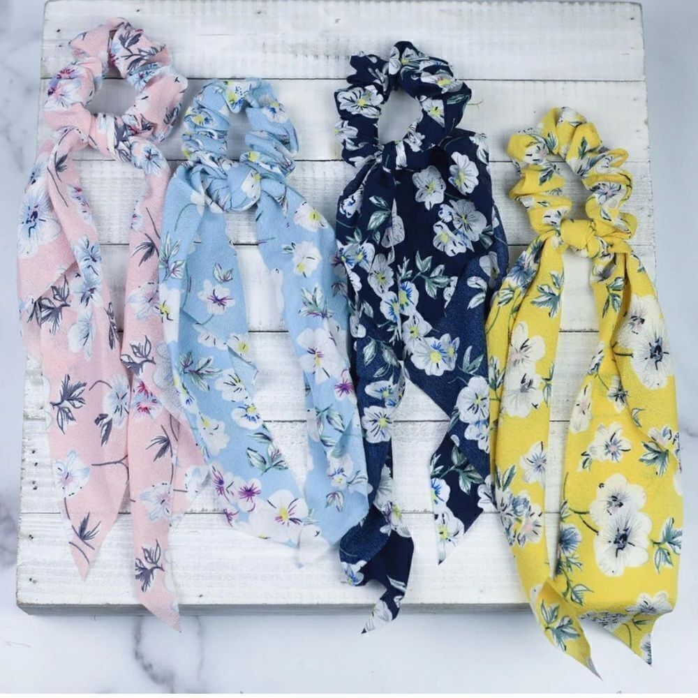 5 for $25 Floral Light  Blue SCARF SCRUNCHY - Picture 2 of 7